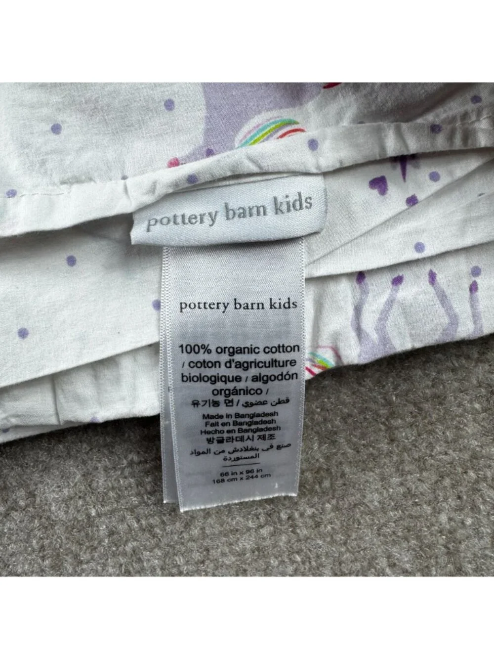 Pottery Barn Kids Unicorn Rainbow Organic Cotton Twin Flat Sheet ONLY Lavender